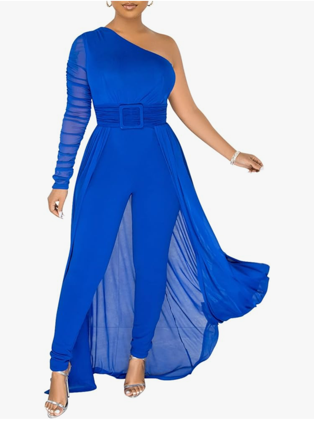 One Sleeve Bodycon Jumpsuit w/ Train
