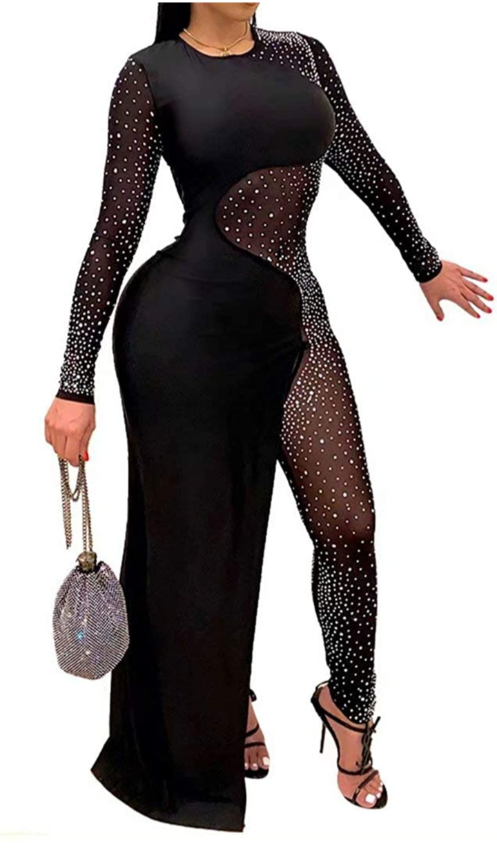Black/Rhinestone sheer side jumpsuit