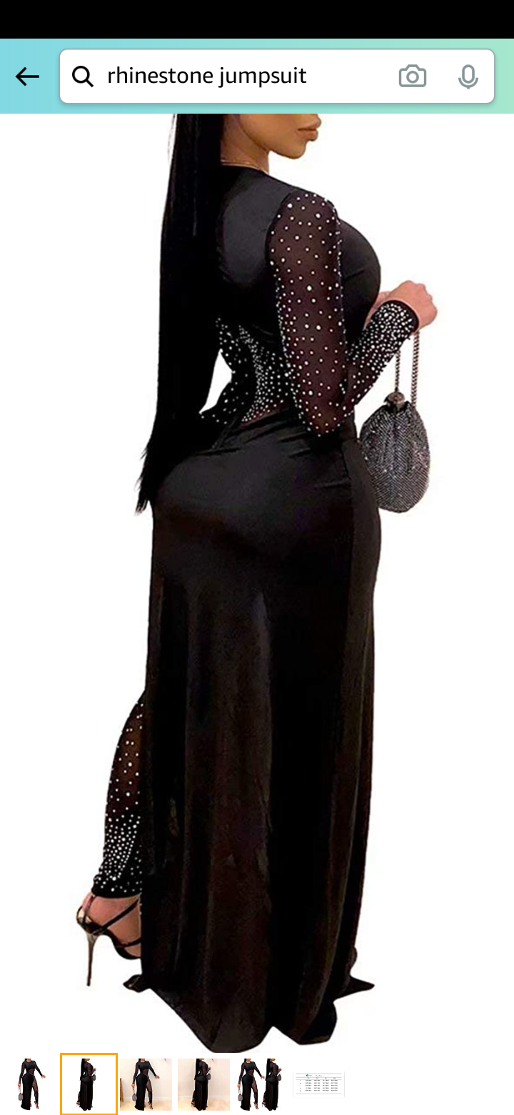 Black/Rhinestone sheer side jumpsuit