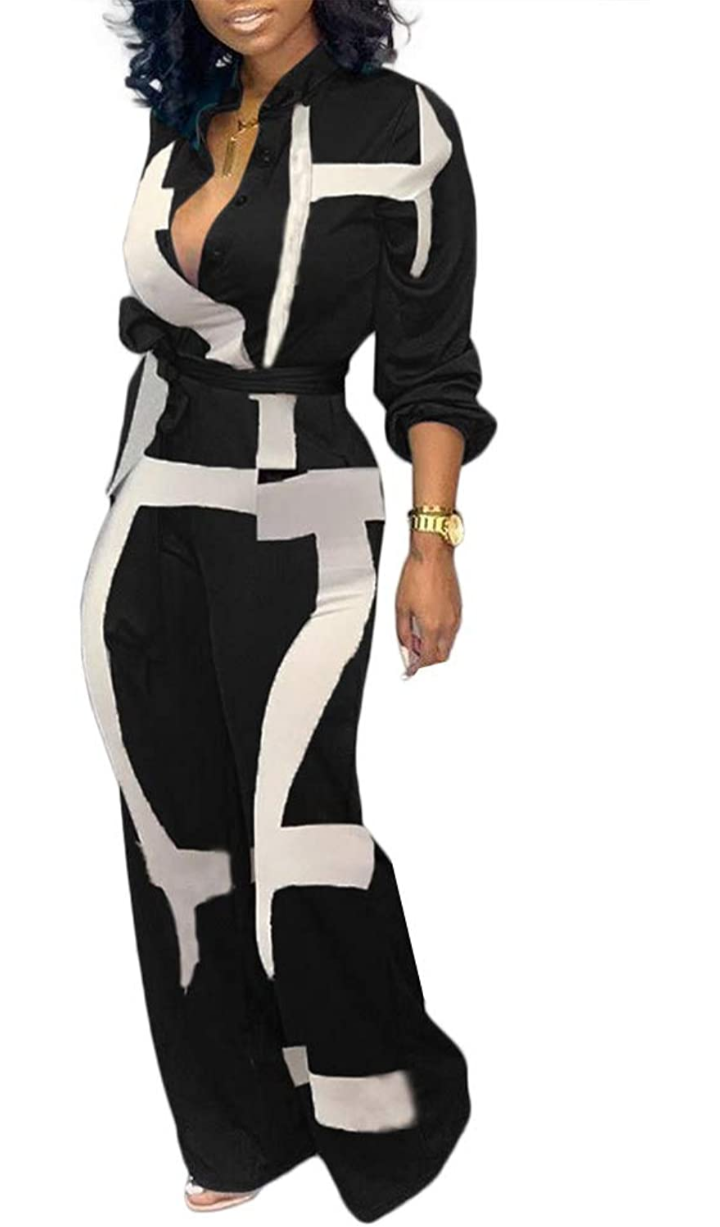 Black/White Square Pattern Jumpsuit