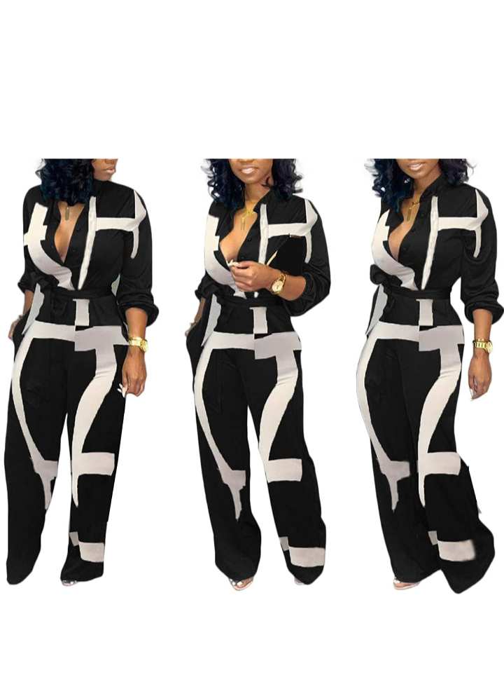 Black/White Square Pattern Jumpsuit