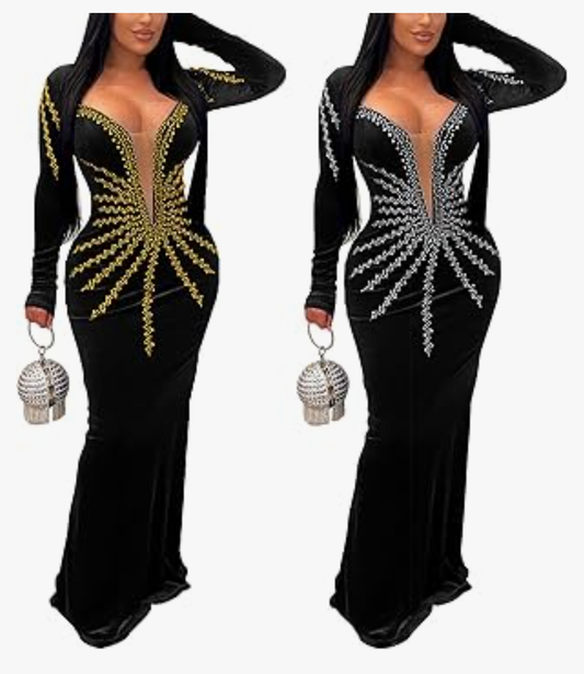 Elegant Rhinestone Long Dress