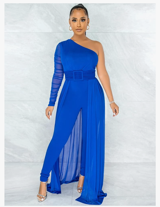 One Sleeve Bodycon Jumpsuit w/ Train