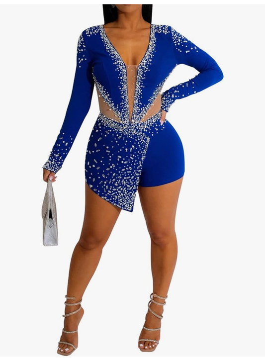 Royal Blue Rhinestone Rumper