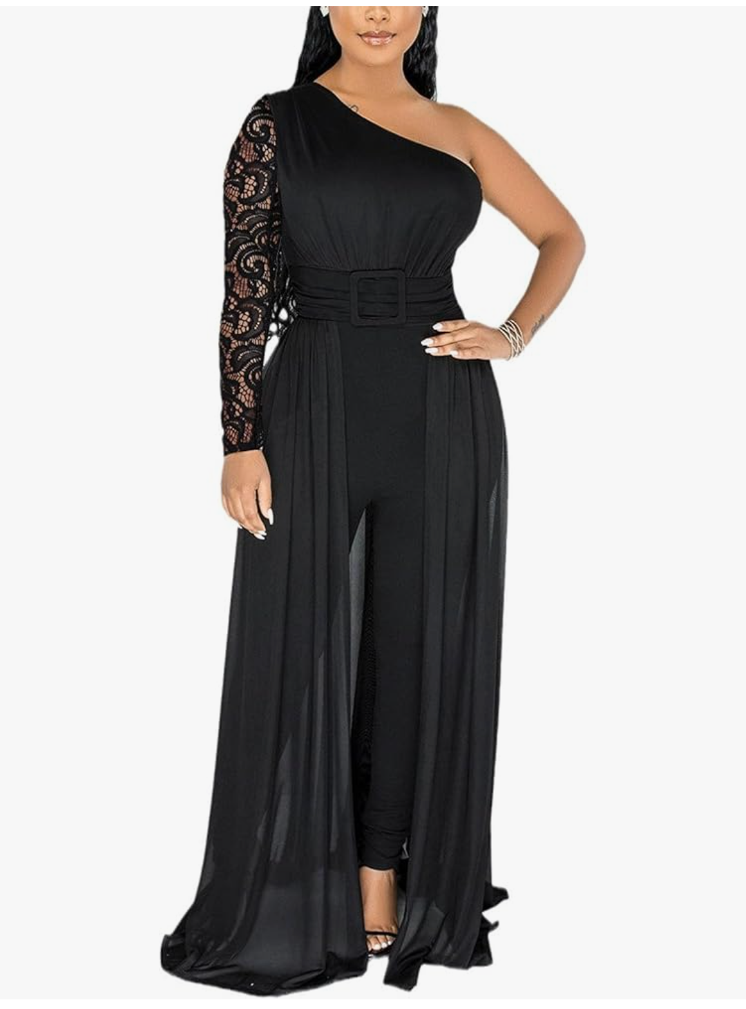 One Sleeve Bodycon Jumpsuit w/ Train