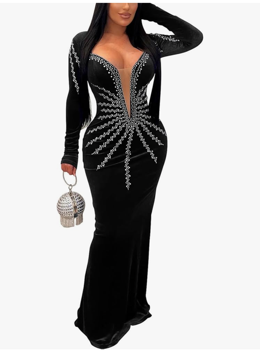 Elegant Rhinestone Long Dress