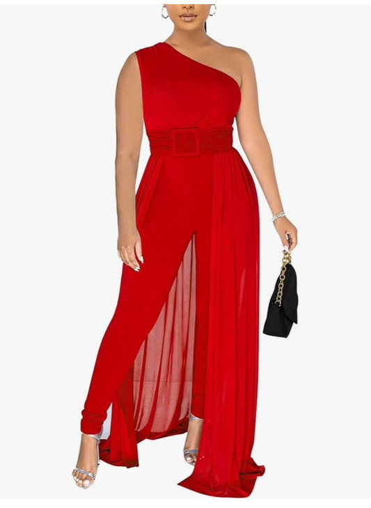 One Sleeve Bodycon Jumpsuit w/ Train