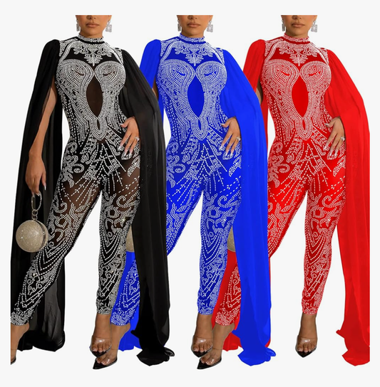 Bodycon Rhinestone w/ long Sleeves Jumpsuit