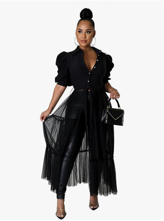 Long Sexy Mesh Blouse