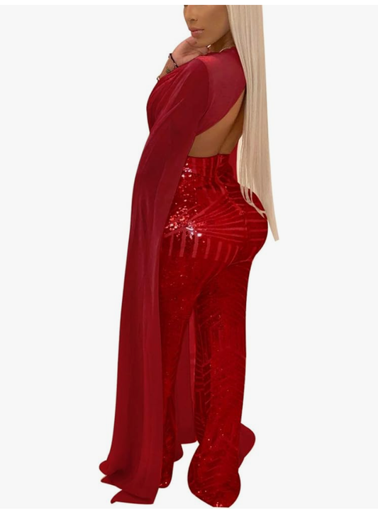 Long Sleeve Sequin Jumpsuit